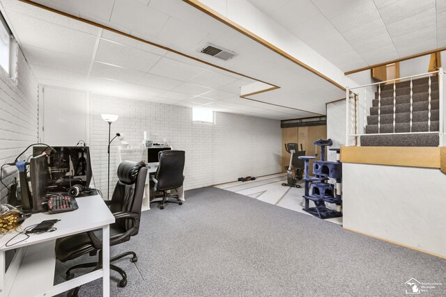 office with carpet and a paneled ceiling