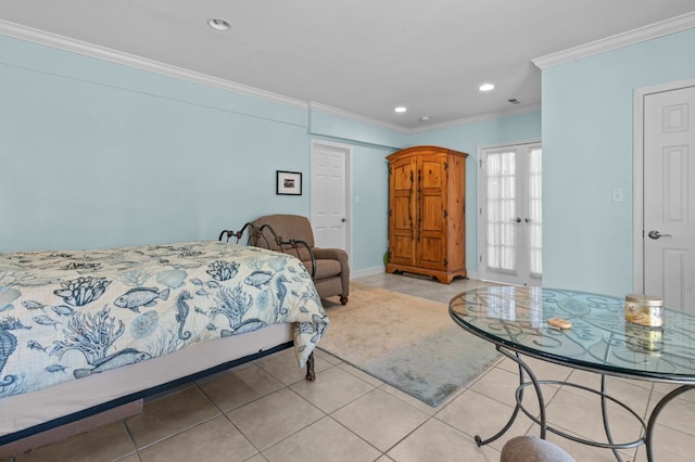 3370 Breezewood, Ortonville, MI 48462 - tiled bedroom with ornamental molding, recessed lighting, french doors, and baseboards
