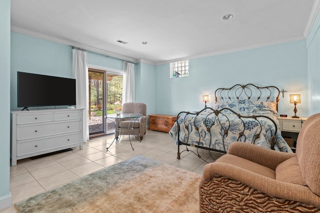 3370 Breezewood, Ortonville, MI 48462 - bedroom featuring access to exterior, ornamental molding, tile patterned floors, and recessed lighting