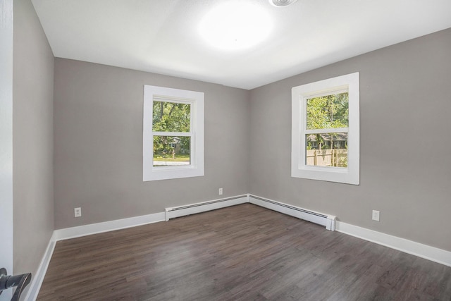 2737 Patricia Dr, Muskegon, MI 49445 - empty room featuring dark wood-style floors and a baseboard radiator