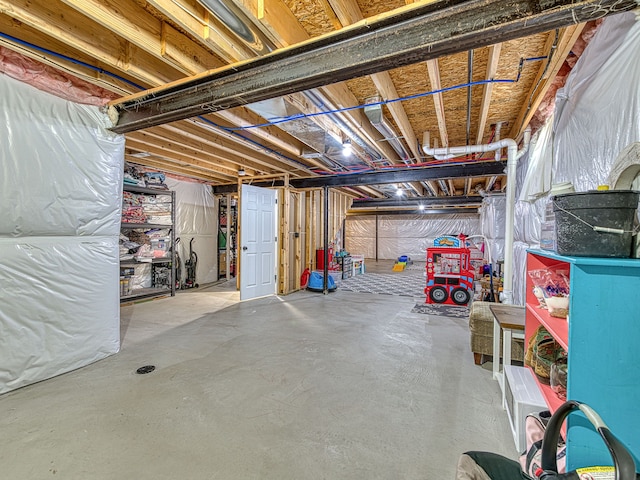 view of unfinished basement