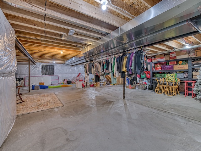 view of unfinished basement