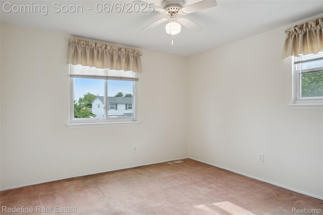 42127 Addison Ave, Canton, MI 48187 - spare room featuring ceiling fan, light carpet, and baseboards