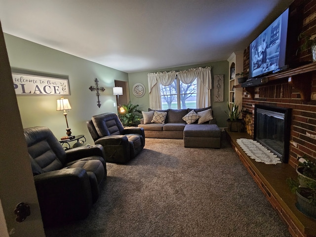 3544 Burnsline Rd, Brown City, MI 48416 - carpeted living area featuring a brick fireplace