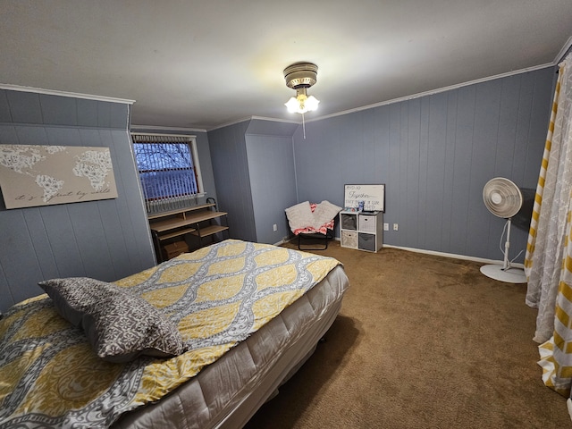3544 Burnsline Rd, Brown City, MI 48416 - carpeted bedroom with wooden walls, baseboards, and ornamental molding