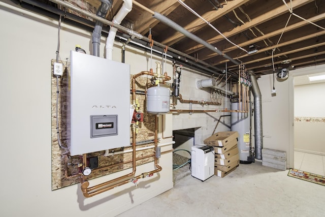 utility room with water heater