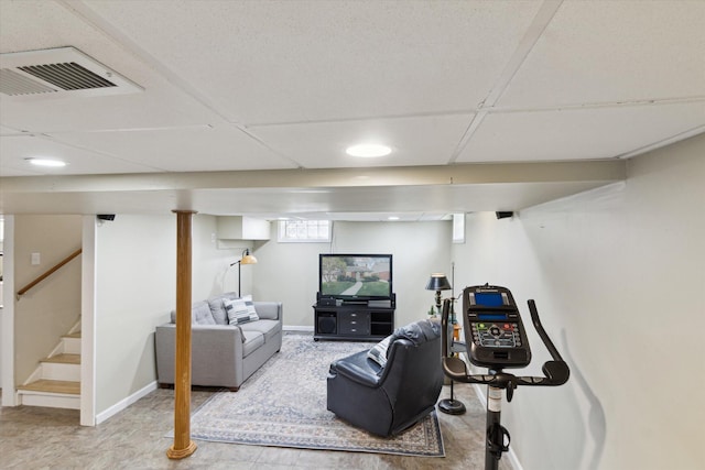 6572 Larme Ave, Allen Park, MI 48101 - living area featuring stairway, baseboards, visible vents, and recessed lighting