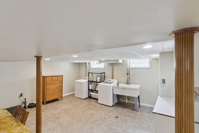 6572 Larme Ave, Allen Park, MI 48101 - below grade area featuring washer and clothes dryer, baseboards, and recessed lighting