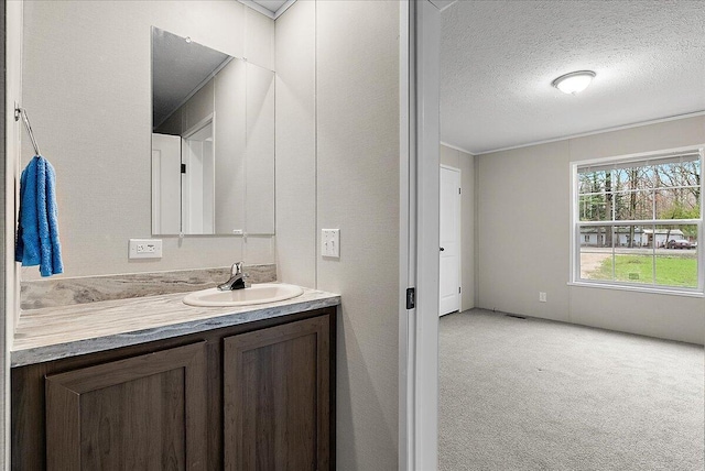 bathroom featuring vanity and a textured ceiling