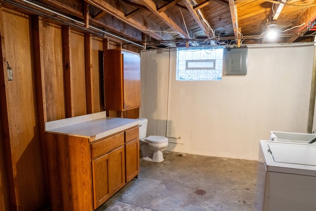 below grade area featuring washer / dryer and electric panel
