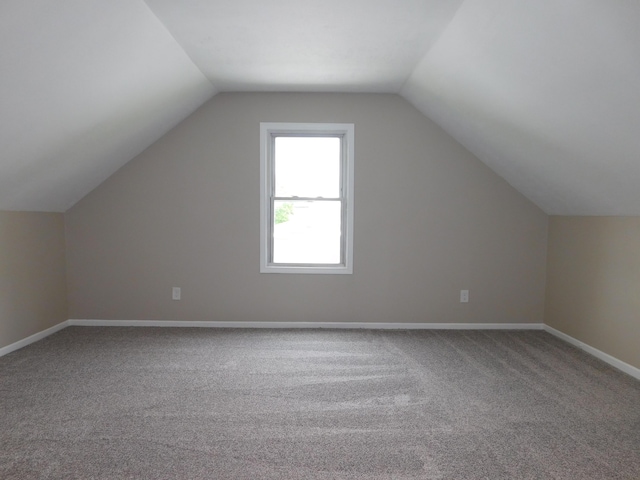 additional living space featuring lofted ceiling, carpet, and baseboards