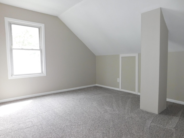 additional living space featuring vaulted ceiling, carpet, and baseboards