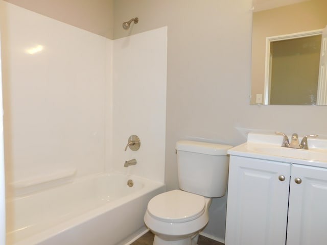 bathroom featuring vanity, toilet, and shower / tub combination