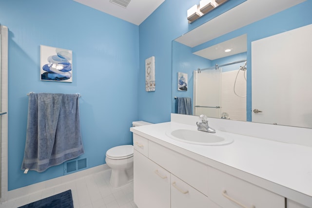 29513 Sierra Pointe Cir, Farmington Hills, MI 48331 - bathroom featuring an enclosed shower, toilet, vanity, baseboards, and tile patterned flooring