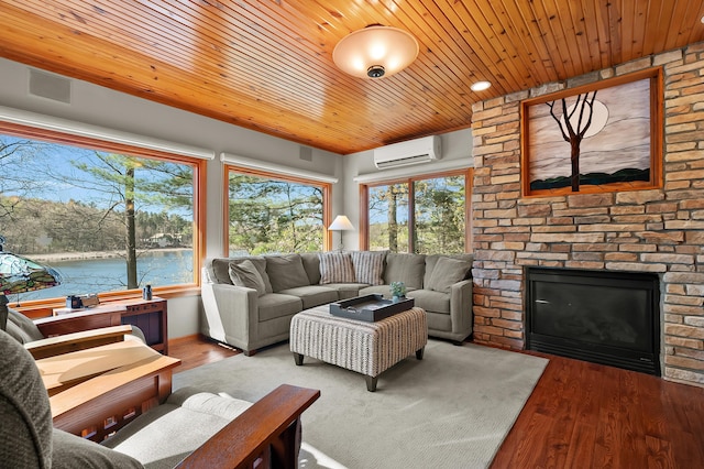 12324 Cranes Ave, Richland, MI 49083 - living room with wooden ceiling, plenty of natural light, wood finished floors, and a wall unit AC