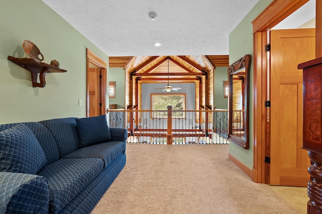 12324 Cranes Ave, Richland, MI 49083 - carpeted living room featuring a textured ceiling and a ceiling fan
