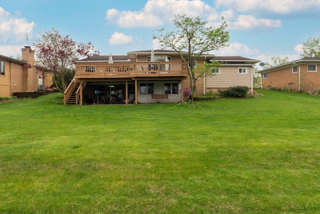 3928 Embarcadero St, Waterford, MI 48329 - back of property featuring a wooden deck, a lawn, and stairs
