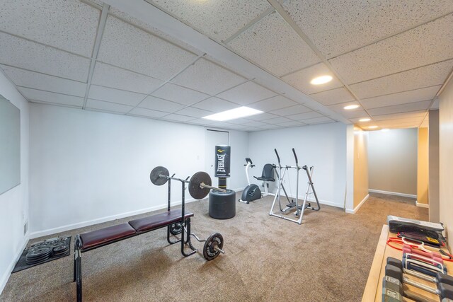 3928 Embarcadero St, Waterford, MI 48329 - workout area with carpet, recessed lighting, a paneled ceiling, and baseboards