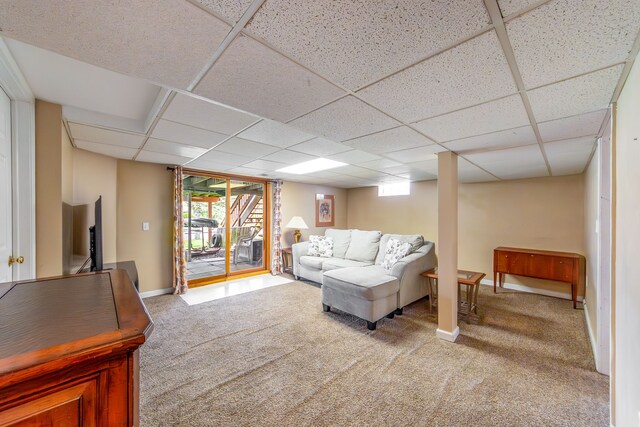 3928 Embarcadero St, Waterford, MI 48329 - living room with a drop ceiling, carpet flooring, and baseboards