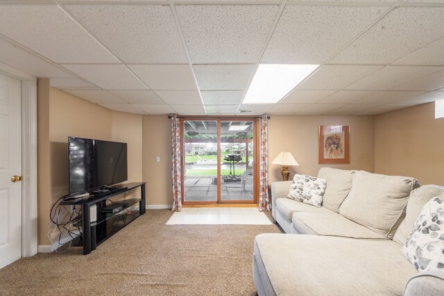 3928 Embarcadero St, Waterford, MI 48329 - living room with carpet flooring, a drop ceiling, and baseboards