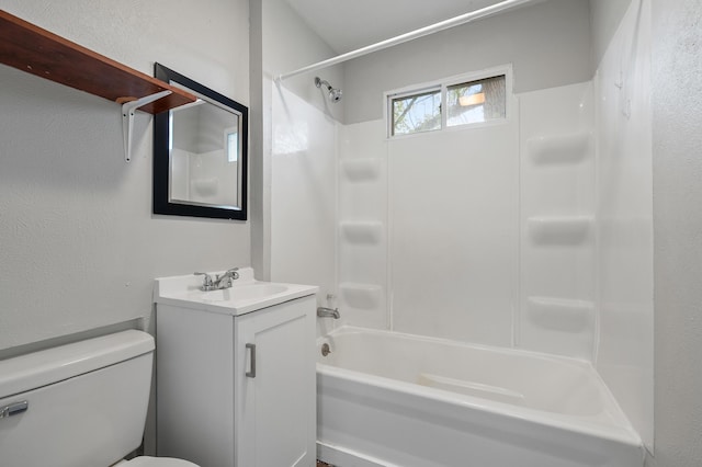 full bath with vanity, toilet, and shower / tub combination