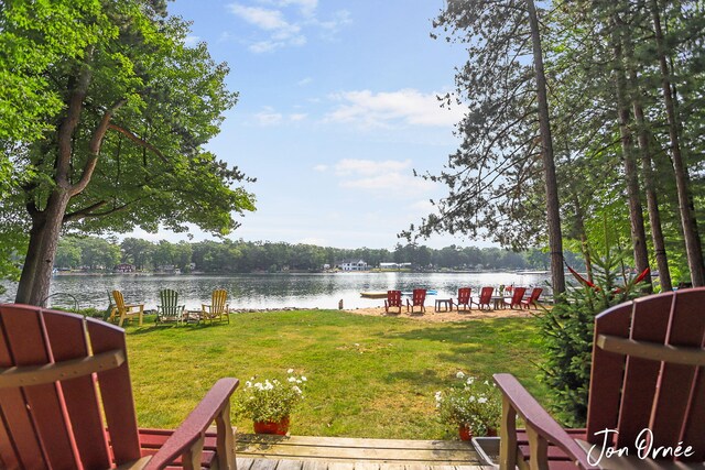 exterior space featuring a water view