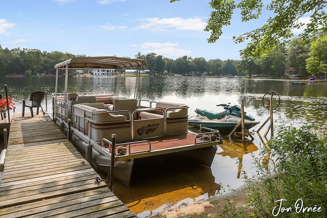 dock area with a water view