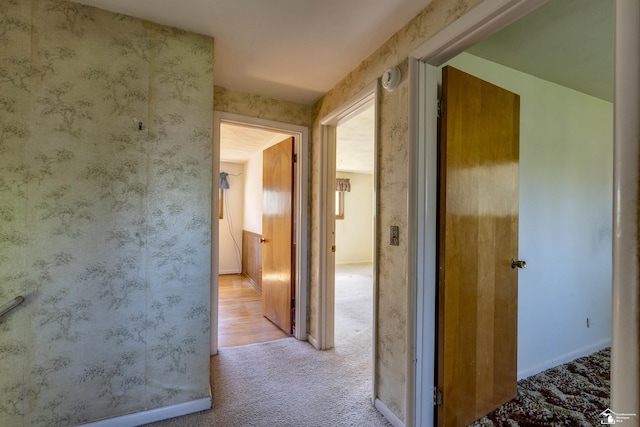 corridor featuring carpet and baseboards