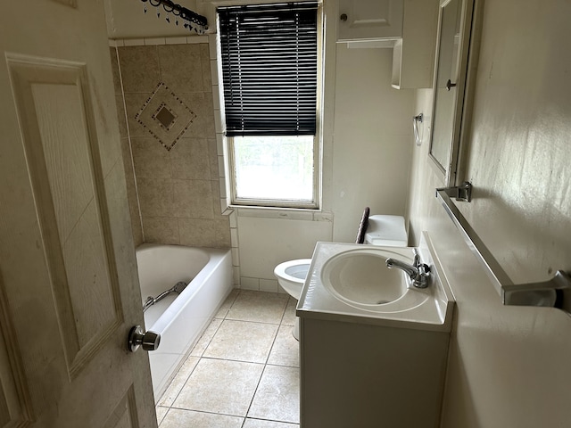 full bath with tile patterned floors, toilet, and vanity