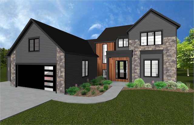 2395 Dunnigan Ave NE Unit C, Grand Rapids, MI 49525 - view of front of home featuring stone siding, concrete driveway, and a front yard