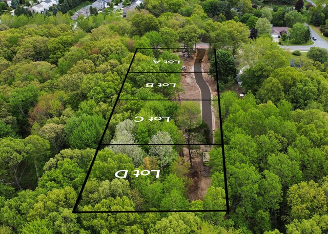 2395 Dunnigan Ave NE Unit C, Grand Rapids, MI 49525 - aerial overview of property's location with a heavily wooded area and property boundaries highlighted