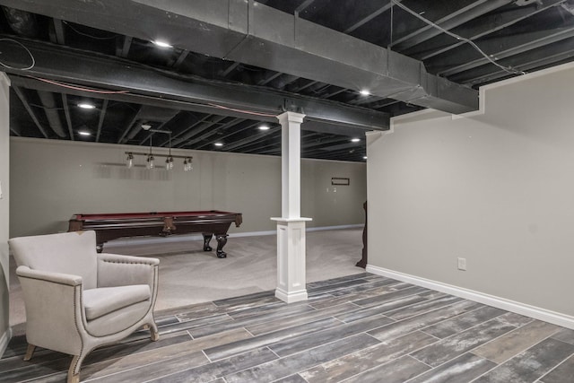 3101 Delano Rd, Oxford, MI 48371 - finished below grade area with billiards table, wood finished floors, and baseboards