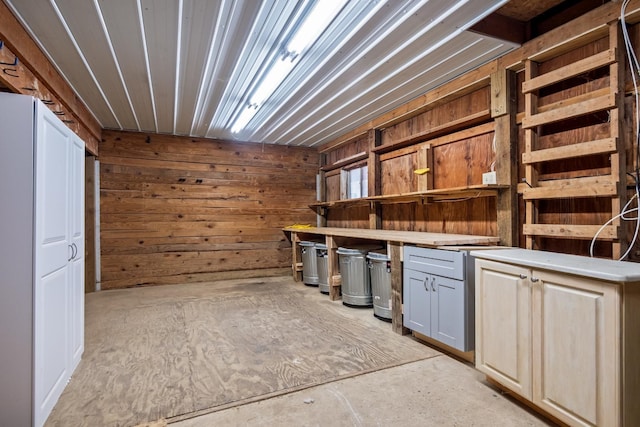 3101 Delano Rd, Oxford, MI 48371 - kitchen with open shelves and wooden walls