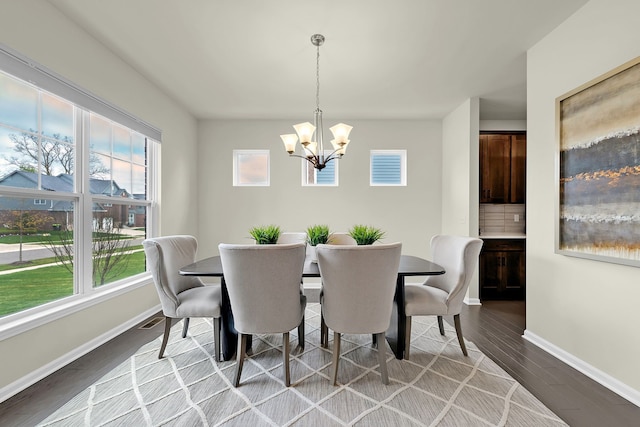 43547 Bolingbrooke Ln, Novi, MI 48377 - dining room featuring a chandelier, plenty of natural light, wood finished floors, and baseboards