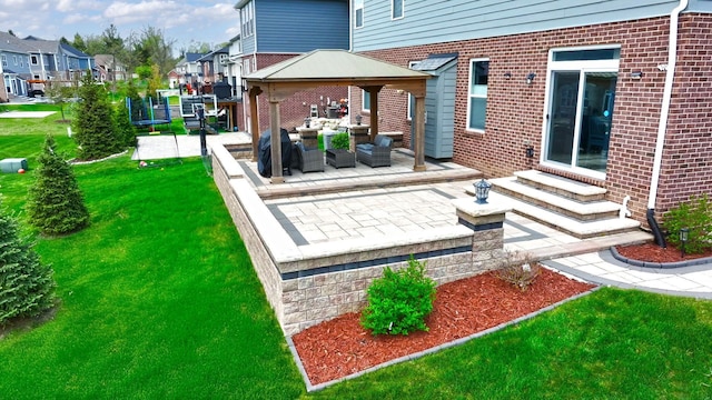 43547 Bolingbrooke Ln, Novi, MI 48377 - view of green lawn featuring a gazebo, a residential view, an outdoor hangout area, entry steps, and a patio
