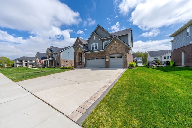 43547 Bolingbrooke Ln, Novi, MI 48377 - view of front of property with brick siding, driveway, a residential view, a garage, and a front yard