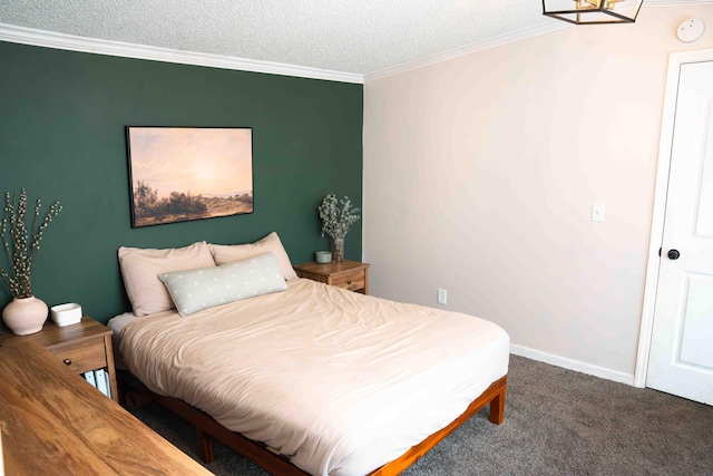 11005 Elm Ave, Howard City, MI 49329 - bedroom with ornamental molding, carpet floors, baseboards, and a textured ceiling