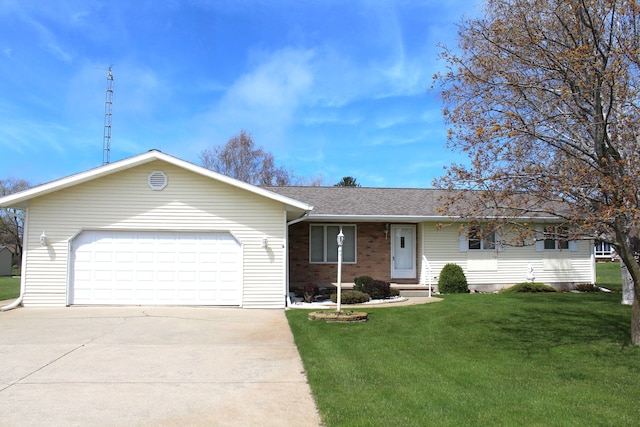 275 Madison St, Port Austin, MI 48467 - ranch-style home with a front lawn, driveway, an attached garage, and roof with shingles