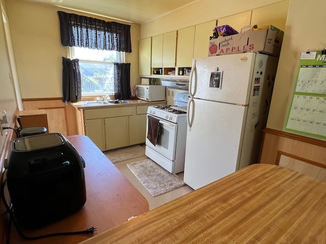 1452 E Madge Ave, Hazel Park, MI 48030 - kitchen featuring white appliances, a sink, and a wainscoted wall