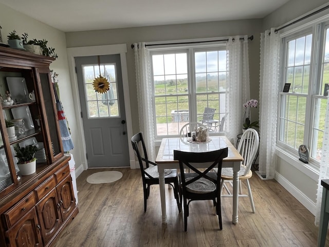 dining room with baseboards and light wood-style floors