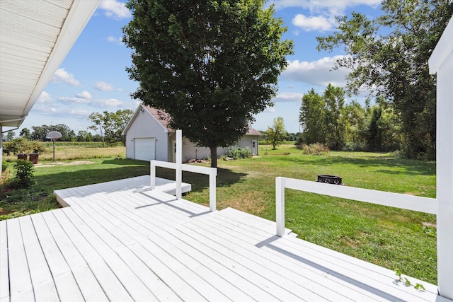 wooden deck with a lawn and an outdoor structure