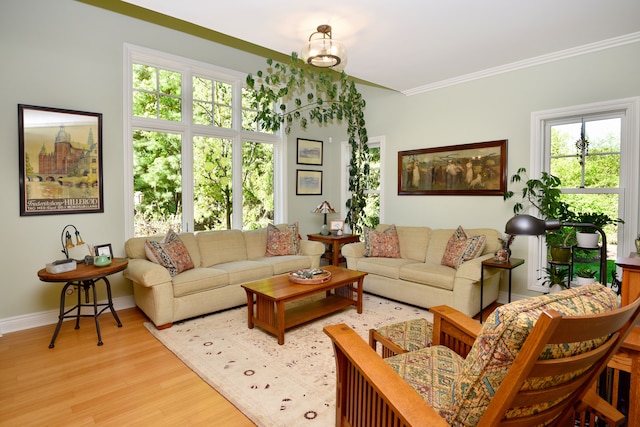1256 Lenhill Ct, Bloomfield Hills, MI 48304 - living room featuring light wood-style floors, ornamental molding, and baseboards