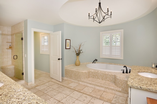 1256 Lenhill Ct, Bloomfield Hills, MI 48304 - bathroom featuring vanity, tile patterned floors, a shower stall, and a garden tub