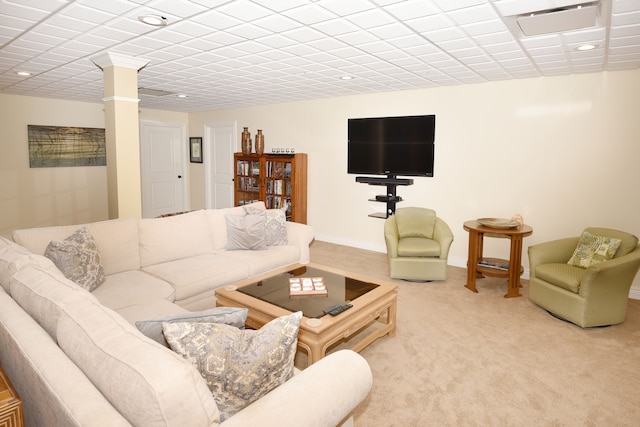1256 Lenhill Ct, Bloomfield Hills, MI 48304 - carpeted living room featuring ornate columns, recessed lighting, and baseboards