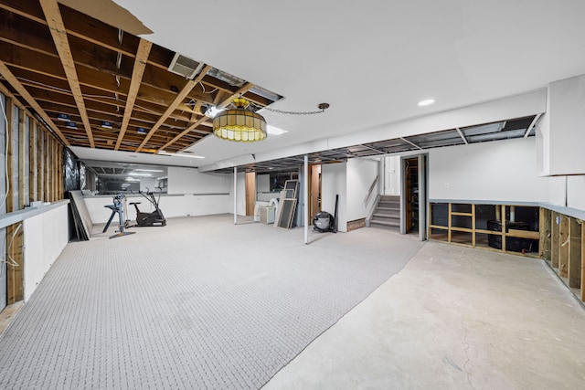 finished basement with stairway
