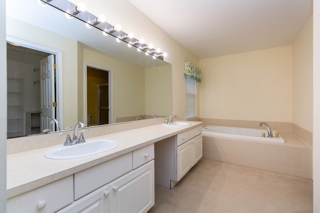full bath with double vanity and a garden tub