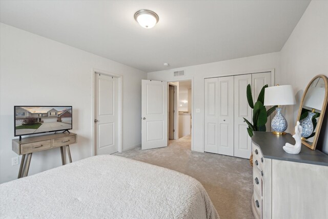 bedroom featuring carpet floors and a closet