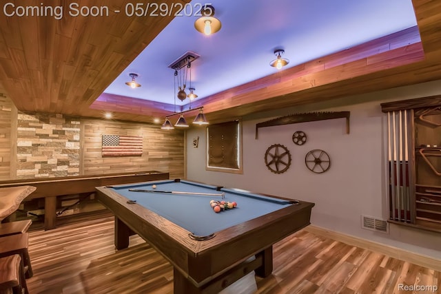 61 Cutting Dr, Troy, MI 48085 - game room featuring wood finished floors, billiards table, baseboards, and a raised ceiling