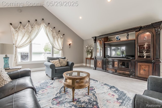 61 Cutting Dr, Troy, MI 48085 - carpeted living room with vaulted ceiling, baseboards, and recessed lighting