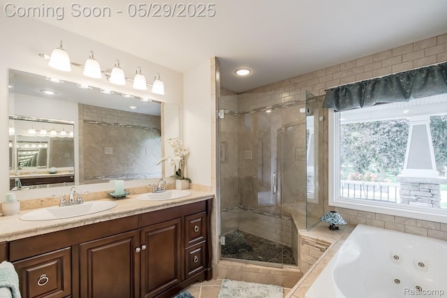 61 Cutting Dr, Troy, MI 48085 - full bath with a stall shower, a tub with jets, double vanity, and tile patterned flooring